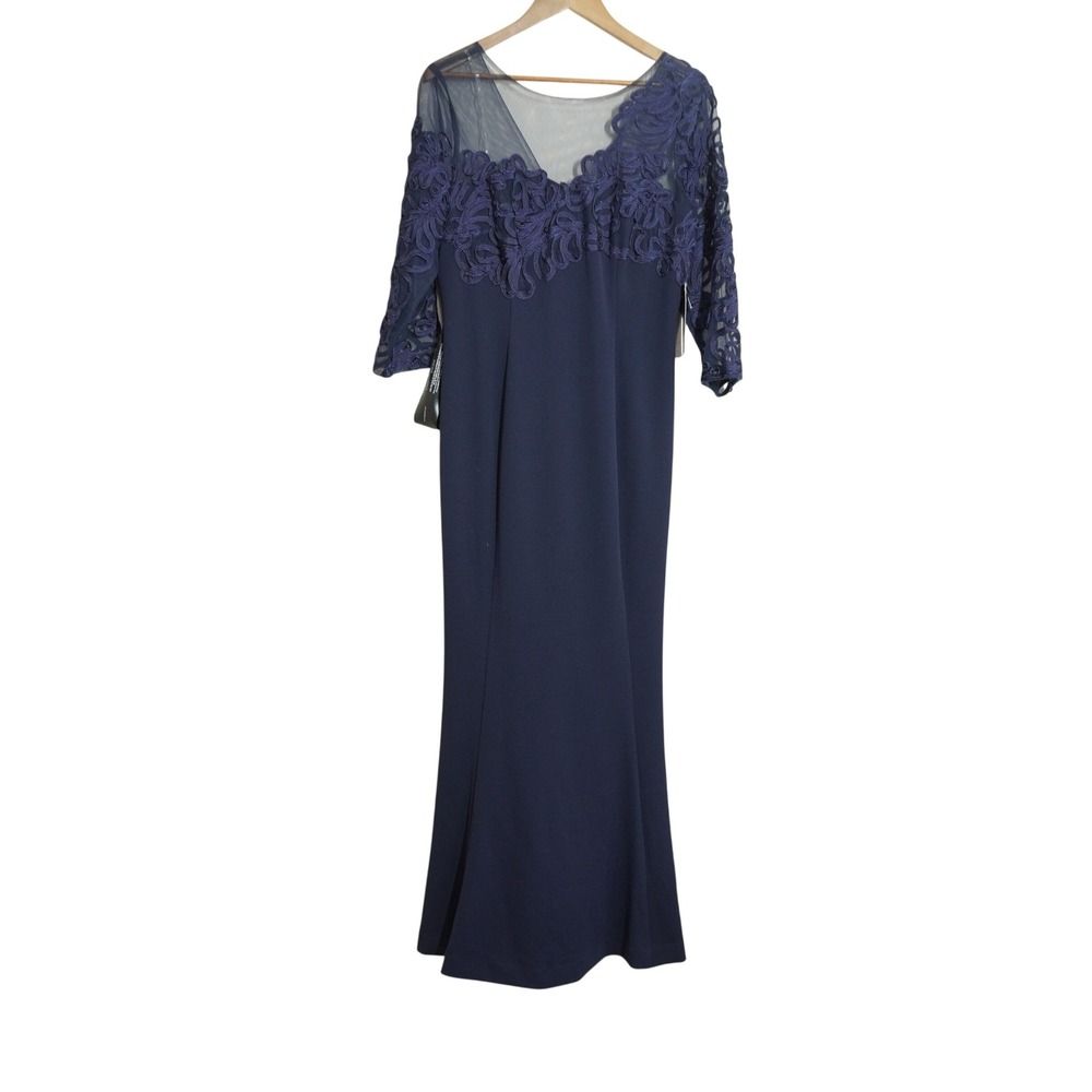 JS Collections Women's Size 10 NEW Deep Navy Gown Mesh Illusion Evening Dress